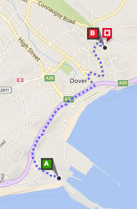 Walking directions to Dover Castle